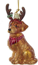 Noble Gems Golden Retriever with Antlers Glass Ornament