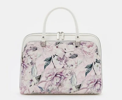 Laptop Tasche Lederoptik Blumenmuster MOHITO in weiß und fliedertönen,neuwertig - Bild 1 von 4