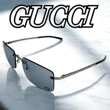 Gucci Rimless Sunglasses Rhinestone Silver Blue
