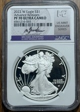 2022 W $1 PROOF SILVER EAGLE NGC PF70 UCAM Advance Releases Gaudioso Signed Rare