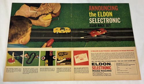 1963 ELDON Road Racing slot cars two page ad ~ ANNOUNCING SELECTRONIC