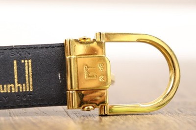 VTG Alfred Dunhill Mens Size 39 Black Leather Belt GOLD PLATED