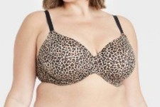 NEW Auden Superstar Lightly Lined Padded Leopard Print T Shirt Bra Size 46D