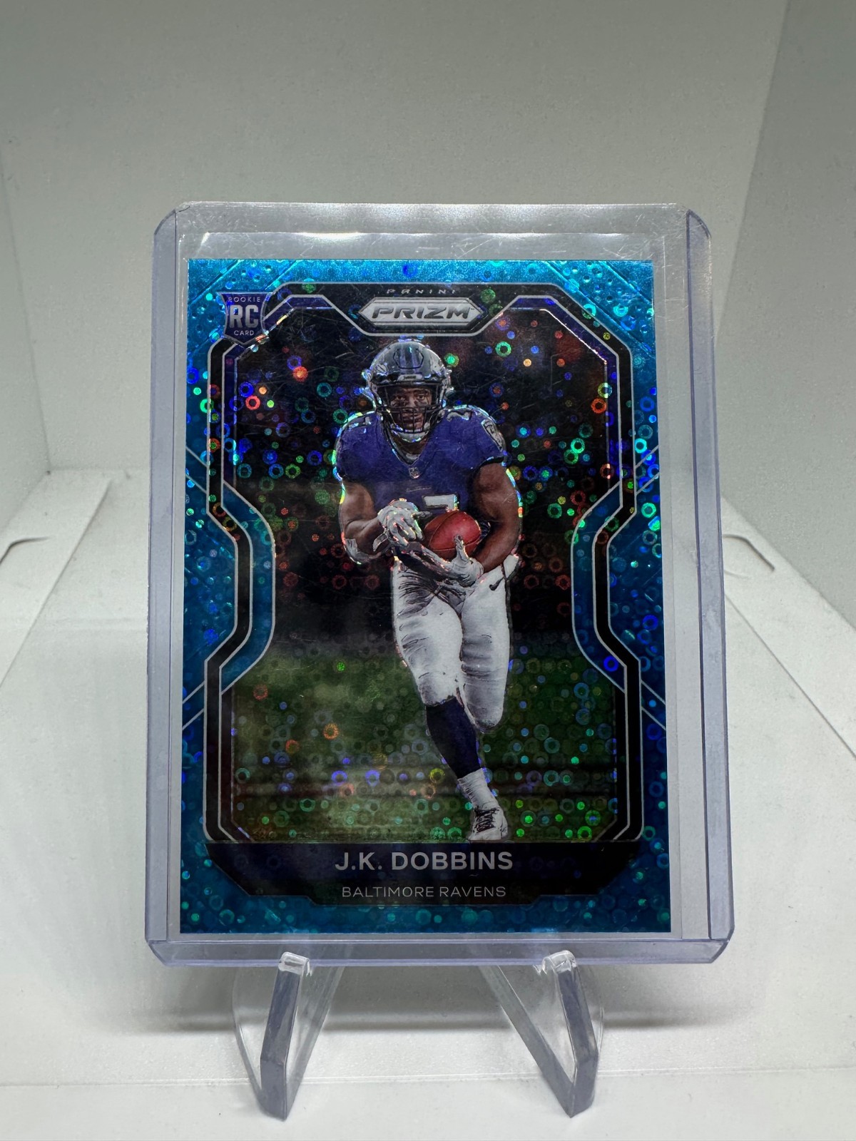 2020 Panini Prizm JK Dobbins Rookie RC #379 Blue Disco /79 Ravens/Chargers
