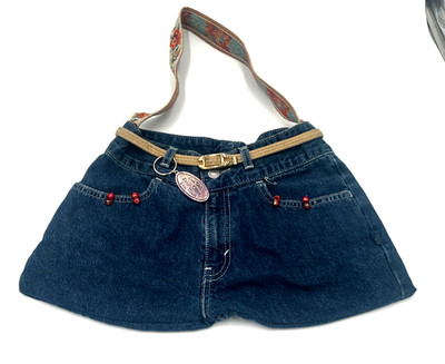 Y2k  Levis Blue Denim  Red Tab Handmade Purse Shoulder Tote Bag Floral Strap
