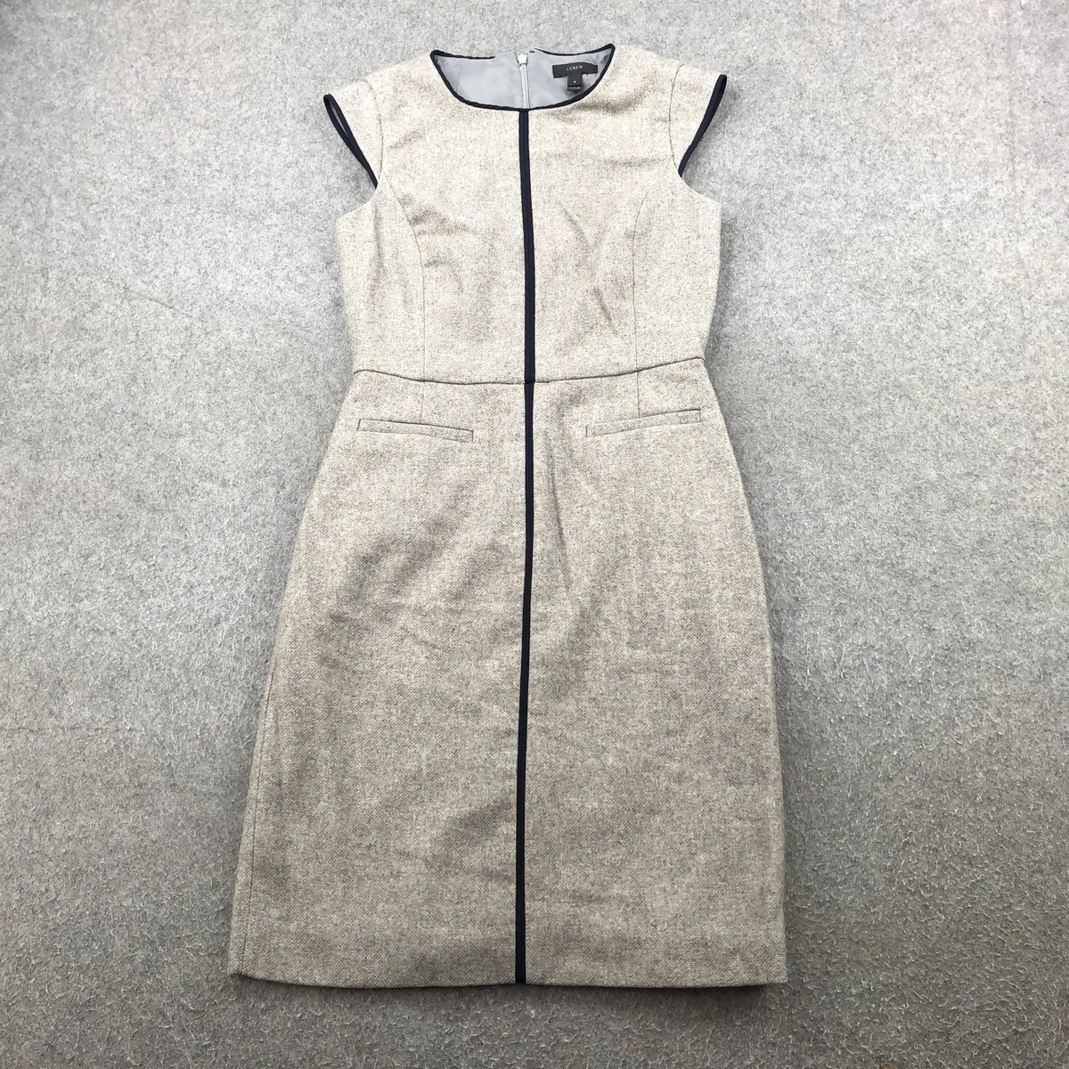 j crew beige dress J.Crew Dress Womens 4 Beige Wool Blend Tweed Sheath Cap Sleeve Work Office