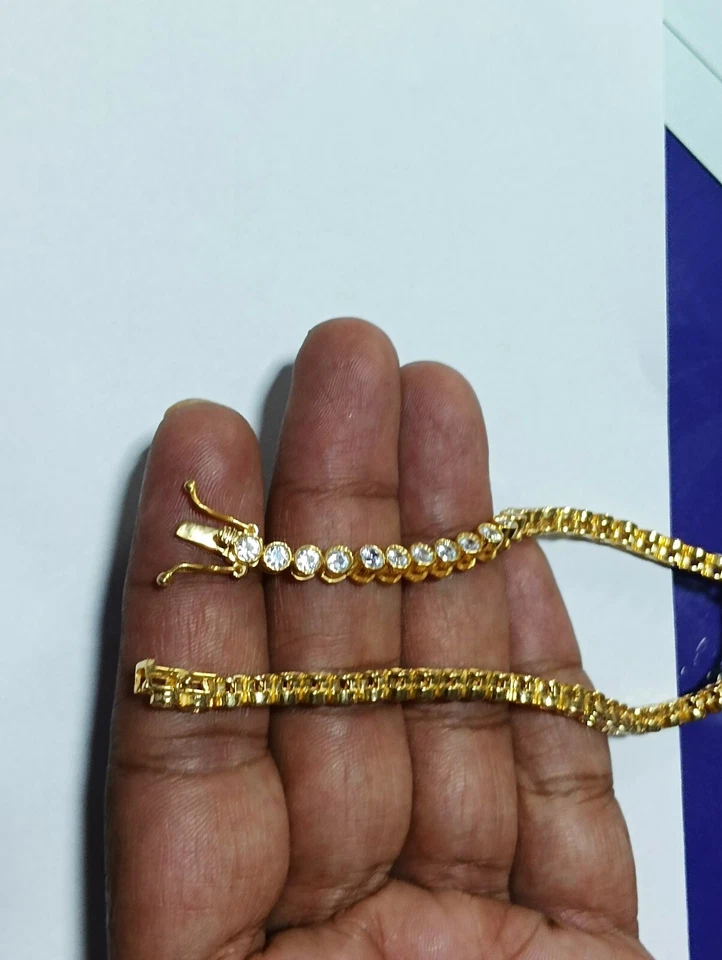 Set lunetta taglio tondo 6 ct bracciale tennis pietra creata in laboratorio f... - Immagine 4 di 4