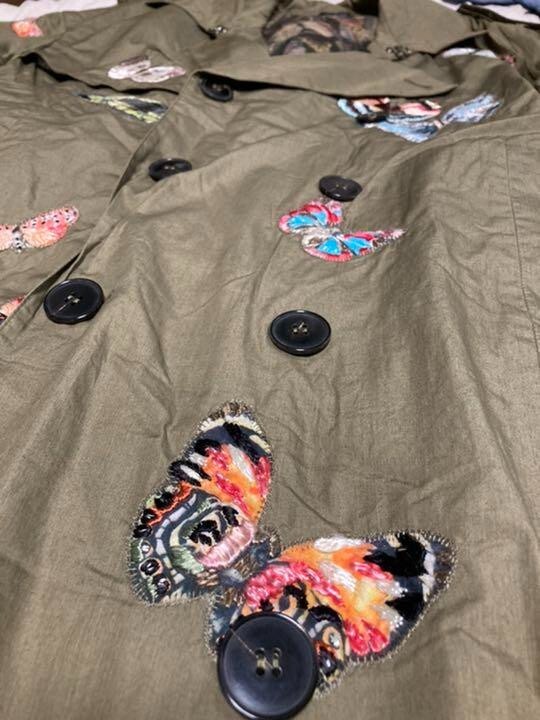 Classic Valentino Butterfly Embroidered Trench Coat Jacket Khaki
