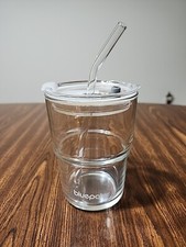 13oz/400ml Glass Water Tumbler with Straw and Lid Sealed Carry On Thick Wall Ice