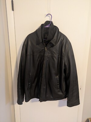 Columbia Black Leather Jacket Men s XL Removable Fleece Lining 2in1 Full Zip
