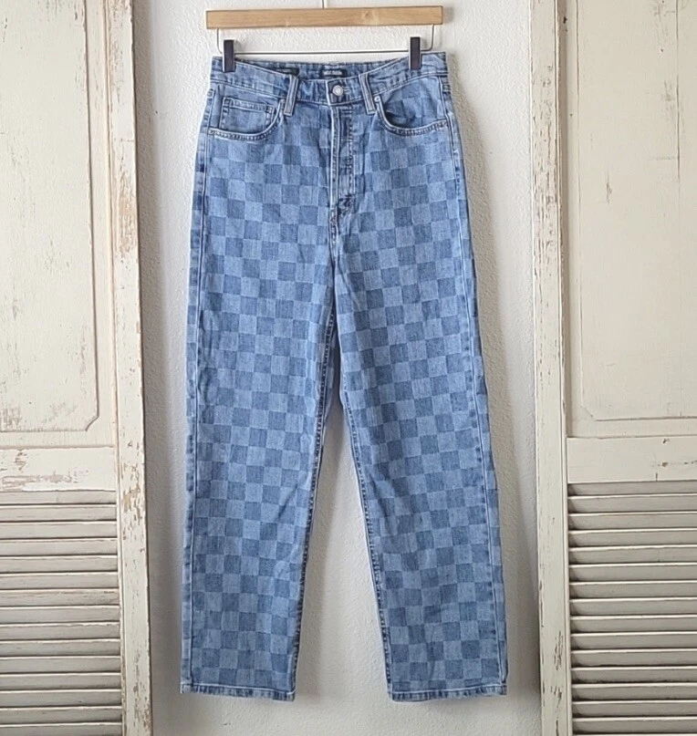 Wild fable Highest Rise straight checkered denim blue jeans women's size 8