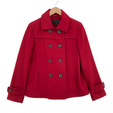 Giacca Women's Red Wool Blend Double-breasted Collared Pea Coat Blazer Size S