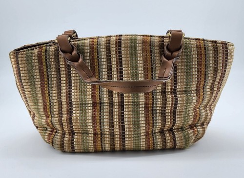 Fossil Multicolor Woven Double Strap Hand Bag Braided Leather Strap Boho 11"x8" - Picture 2 of 9