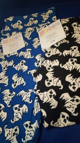 LuLaroe Halloween Ghosts S/M Kids Black Vintage Leggings Mommy And Me TC Blue - Picture 2 of 7