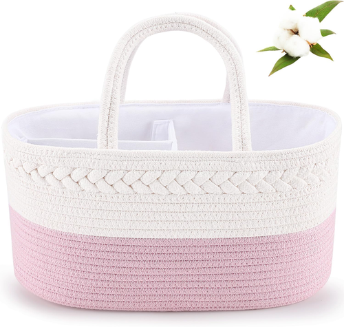 Diaper Caddy Organizer - Cotton Rope Nursery Storage Basket for Baby Essentials,