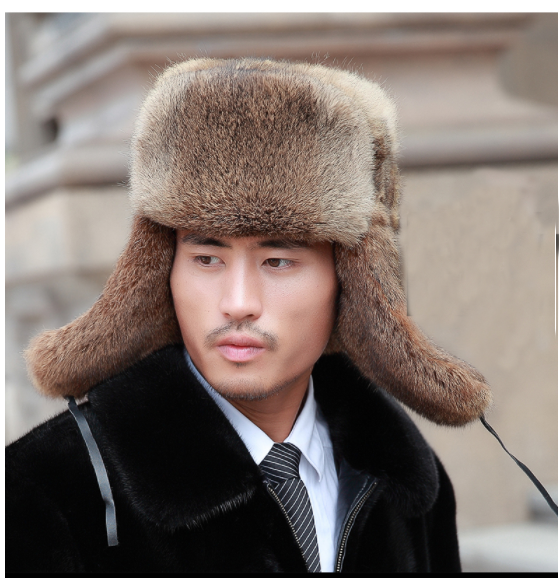 Men 100 Real Rabbit Fur Trapper Hat Earmuffs Ushanka Aviator