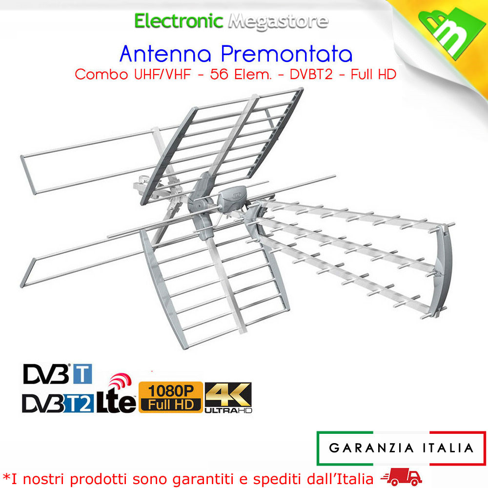 Antenna Esterna Logaritmica 56 Elementi VHF UHF 14dB DVB-T2 Professionale