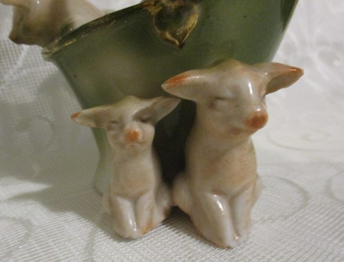 Antique German Pink Pig Fairing 3 Pigs With A Pail / Bucket And Spoon - Picture 7 of 10