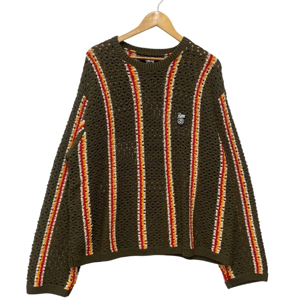 ★人気【STUSSY】Stussy x Patta Striped Loose Gauge Sweate.r STUSSY ×Patta Stripe Loose Gauge Crewneck Sweater Khaki XL