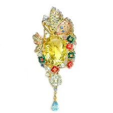 925 STERLING SILVER BUTTERFLY BROOCH LEMON QUARTZ TOPAZ SAPPHIRE RUBY GEMSTONE