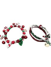 Christmas Stretch Bracelet- 2 bracelets beads - charms- jingle bells- red green