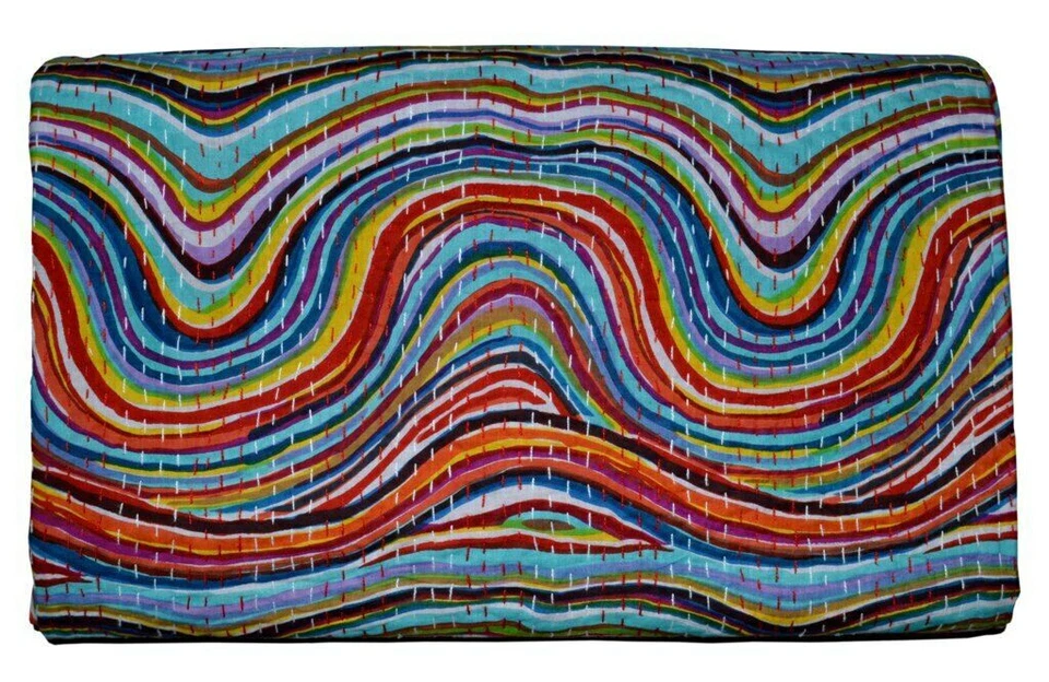 Indian Handmade Quilt Vintage Kantha Bedspread Throw Cotton Blanket Queen Gudri - Image 3 of 4