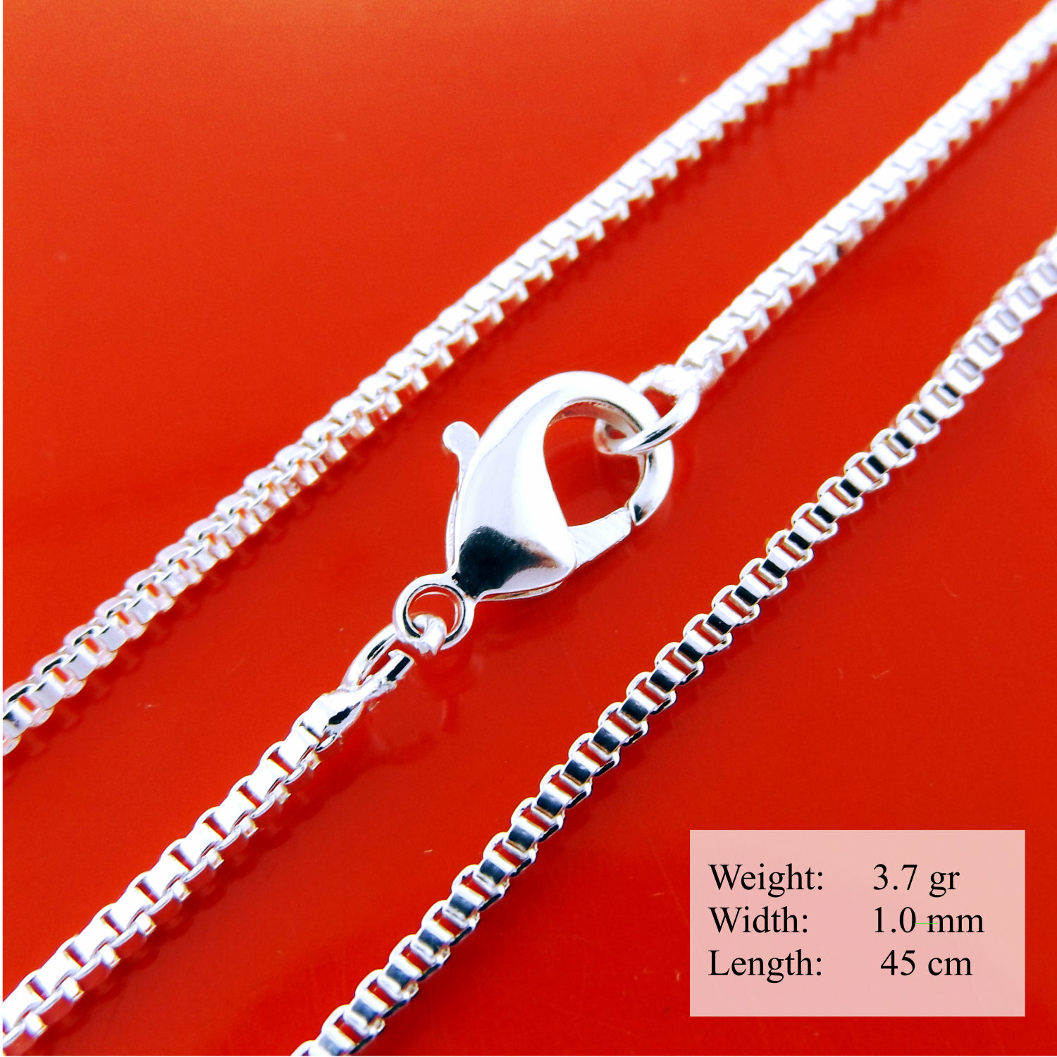 Sterling Silver Filled Box Link Pendant Chain Necklace 18 Inch for Women-image