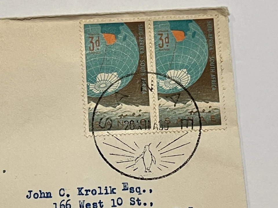 РЕДКАЯ 1960-61 ЮЖНОЙ АФРИКИ НАЦИОНАЛЬНОЙ АНТАРКТИЧЕСКОЙ ЭКСПЕДИЦИИ FDC КРЫШКА ПИНГВИН ОТМЕНИТЬ - Изображение 2 из 3