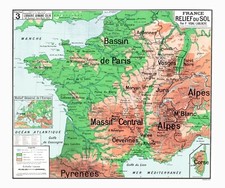 Carte Ecole Régions Géographie reliefs Alpes France Vidal Lablache Paris Rhone