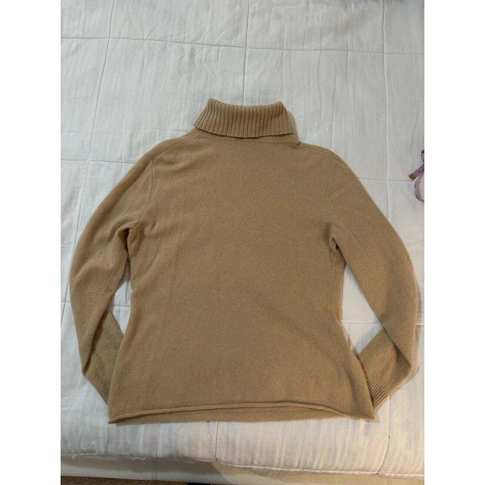Lafayette 148 Sweater Womens Small Beige/Mustard Cashmere Wool Turtleneck Size M - Image 2 of 4