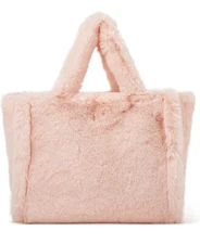 Large Pink Tote Bag Shoulder Bag Fleece Faux Fur Hobo Handbag New