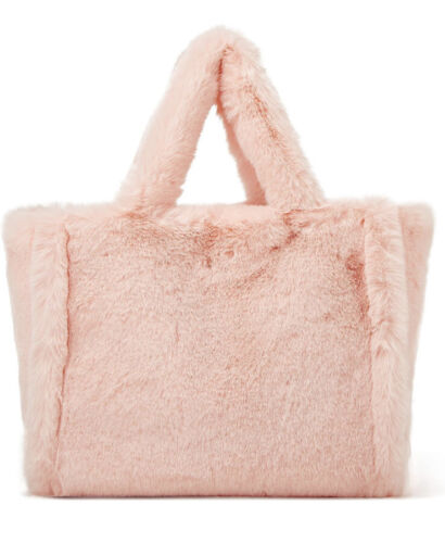 Large Pink Tote Bag Shoulder Bag Fleece Faux Fur Hobo Handbag New - Picture 1 of 7