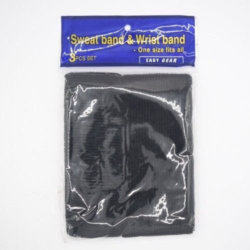 3pc Sweat Band and Wrist Band Combo in Black One Size Fits All