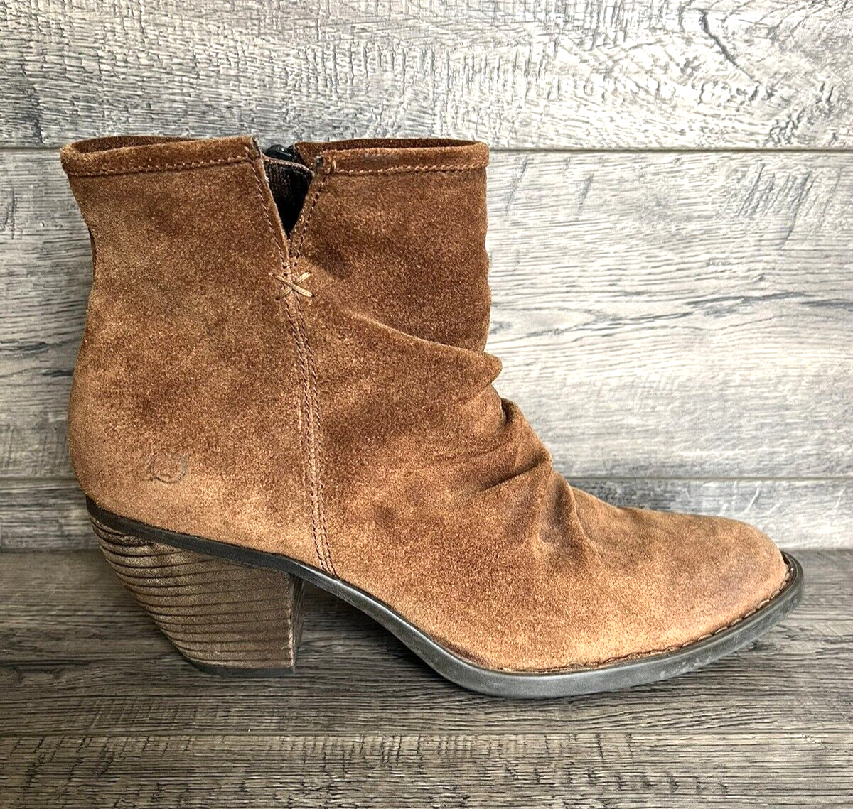 Born Aire Slouch Ankle Boots Womens 11 Brown Western Zip Bootie Suede Boho  Point