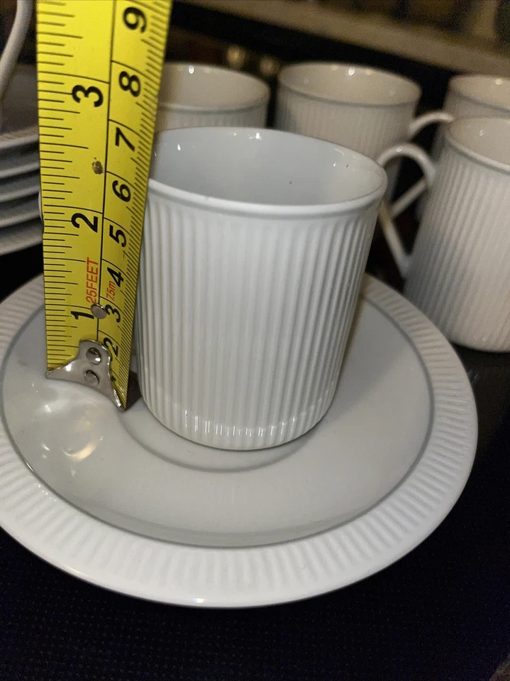 Royal Porcelain Thailand Espresso Demitasse Cup & Saucer Robbed White SET OF 6 - Image 3 of 4