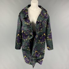 Marni Size 2 Dark Green Purple Yellow Silk Floral Open Front Coat