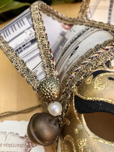 Venetian Mask Made Veneto Italy Hand Painted W Tags Gold Black w Musical Fabric - Picture 12 of 22