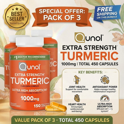 Qunol Turmeric Curcumin 1000mg Joint Support 150ct Extra Strength | Pack 1 2 3