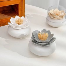Q-tip Holder Cotton Swab Storage Box with Lid Toothpick Holders Lotus Shape
