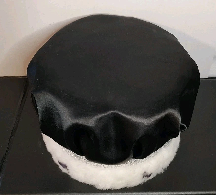 Black Satin Crown Cap Silver Sequin Band White Faux Fur Trim King Costume 6"x8" - Image 3 of 4