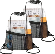 2 PACK Clear Drawstring Bag Stadium Approved, See through Transparent PVC