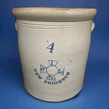 RARE! Antique P. E. Co Salt Glazed New Brighton PA 12" Stoneware Crock 4 Gal  