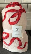 New Victoria  s Secret Pink Sherpa Throw Blanket 50x60 Pink White Ribbon Bows