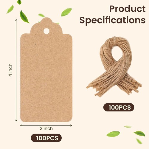 100 Stück 2x4 Zoll Kraftpapier Etiketten mit Schnüren zum Selbermachen Handwerk Kunst Geschenktüten - Bild 4 von 20