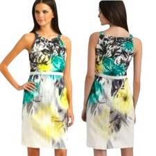 ELIE TAHARI "Malia" Watercolor Daffodil Sheath Dress - Size 2