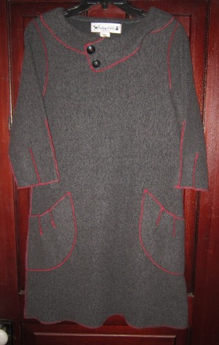 Beebop & Wally NY M Knit Felted Fleece Dress Tunic Mod Retro Pockets Gray Flare