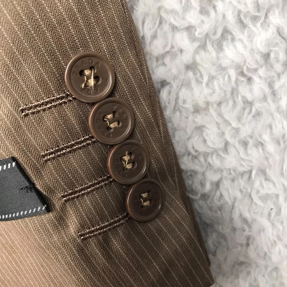 Prada Suit Jacket Mens IT 54/US 44 Brown Striped Wool Sport Coat Blazer Italy - Image 4 of 4