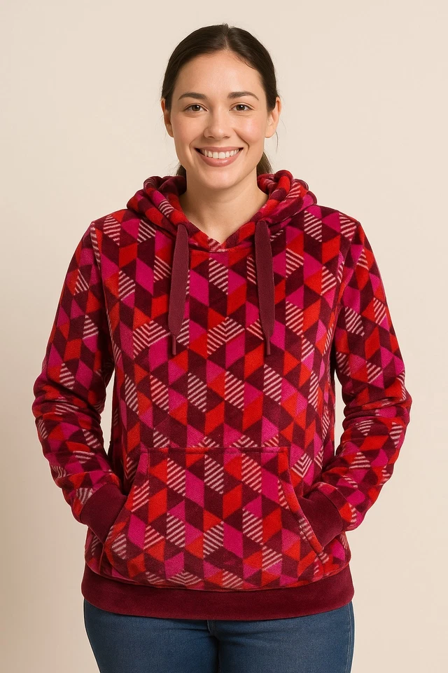 Женская плюшевая толстовка с капюшоном Vera Bradley размер M красный розовый геометрический флис - Изображение 2 из 4