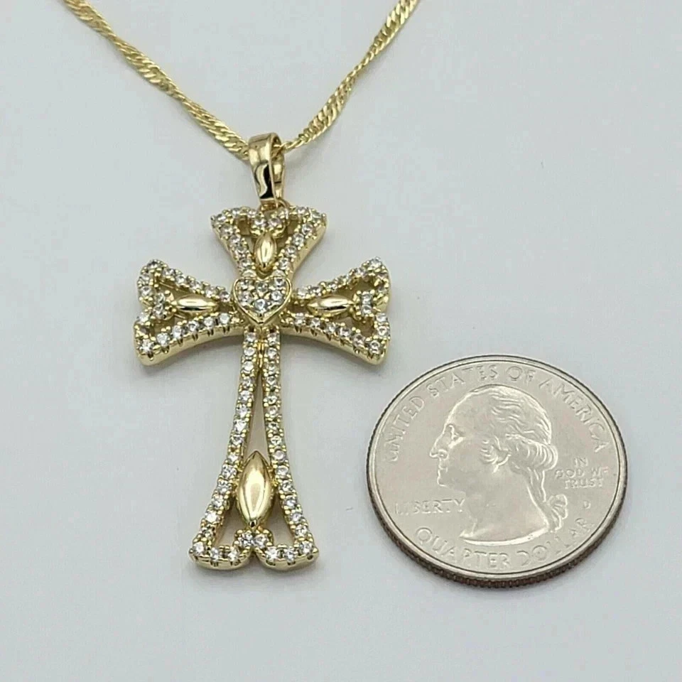Потрясающий кулон в виде креста с лабораторными бриллиантами круглой огранки 2 карата покрытие желтым золотом 14 карат - Изображение 2 из 4