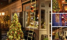 Christmas Decorations LED Ladder Lights with Climbing Santa Claus, 10ft